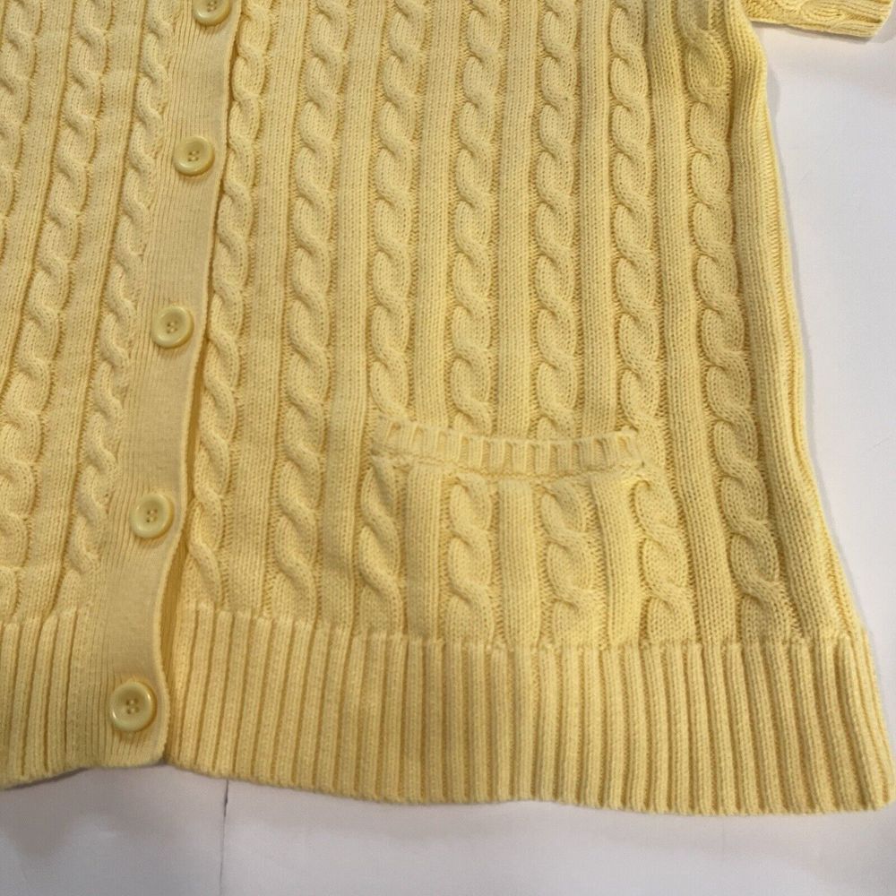 LL Bean Yellow Button Cotton Cable Short Sleeve Cardigan Sweater 1X Pockets - Picture 3 of 7